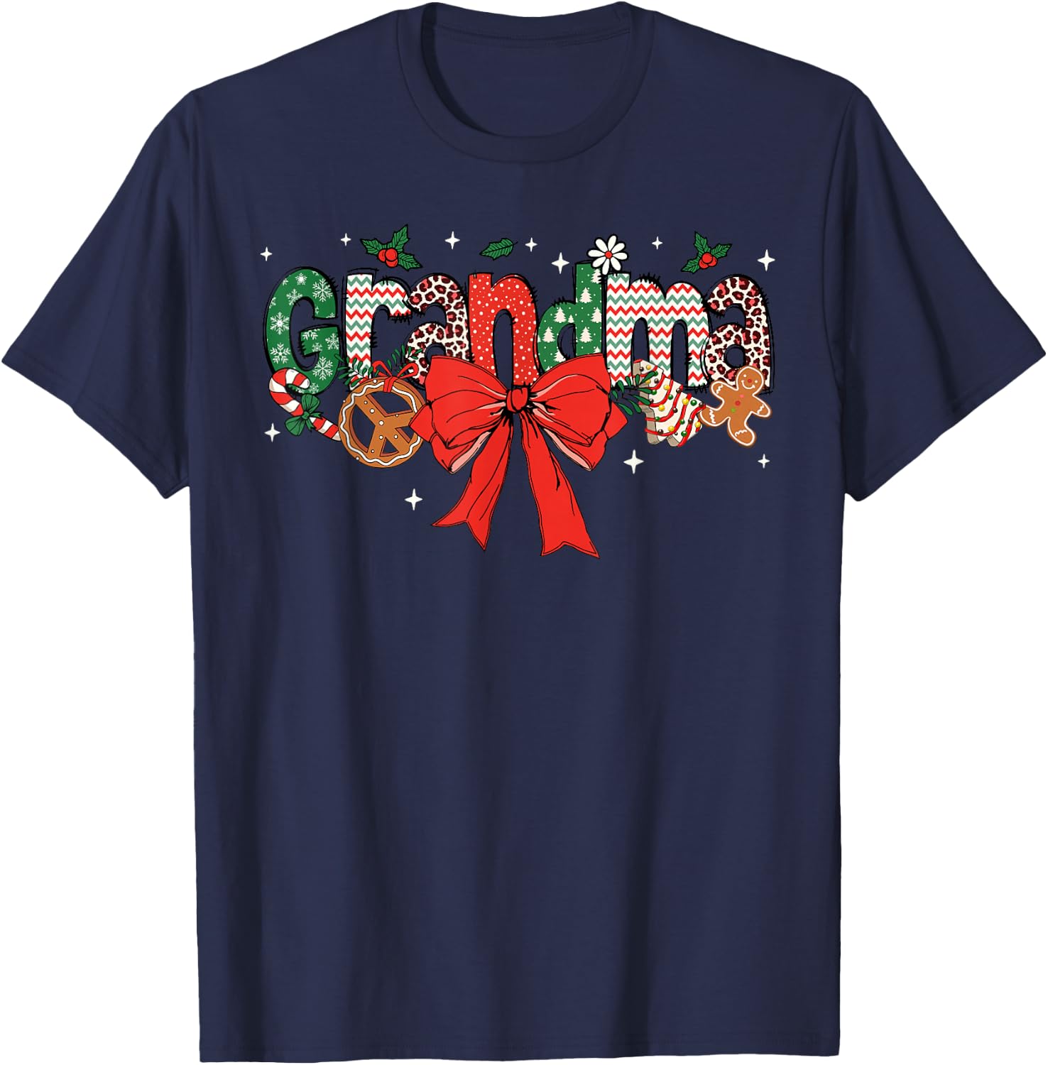 Grandma Coquette Bow Christmas Merry Xmas Family Matching T-Shirt - T-Shirt | Navy
