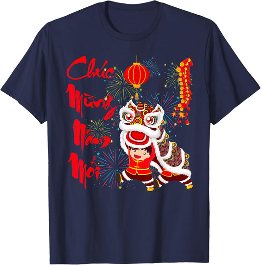 Chuc Mung Nam Moi Tet 2026 Lion Dance Vietnamese Boys Kids T-Shirt - T-Shirt | Navy