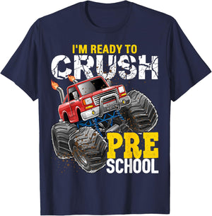 Ready to Crush Preschool Monster Truck Back to School Boys T-Shirt - T-Shirt | Navy