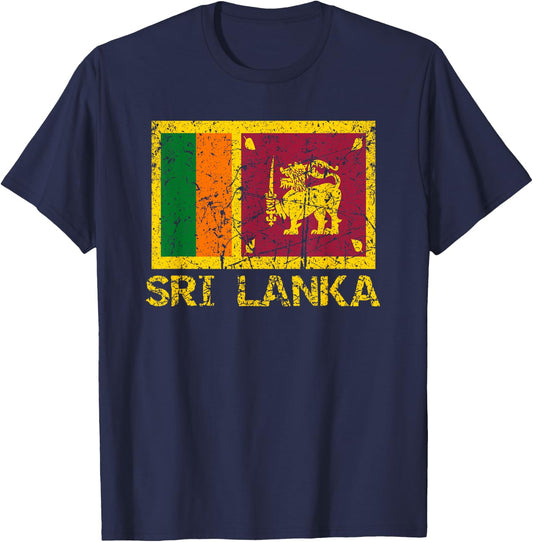 Sri Lanka Flag Distressed Men Women Kids Sri Lankan T-Shirt - T-Shirt | Navy