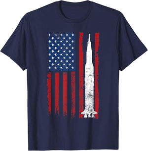 Apollo 11 Saturn V Flag Space Rocket Launch Vintage T-Shirt - T-Shirt | Navy