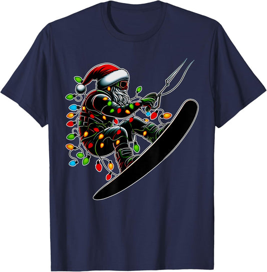 Wakeboarding Santa Claus Wakeboarder Christmas Hat Xmas T-Shirt - T-Shirt | Navy