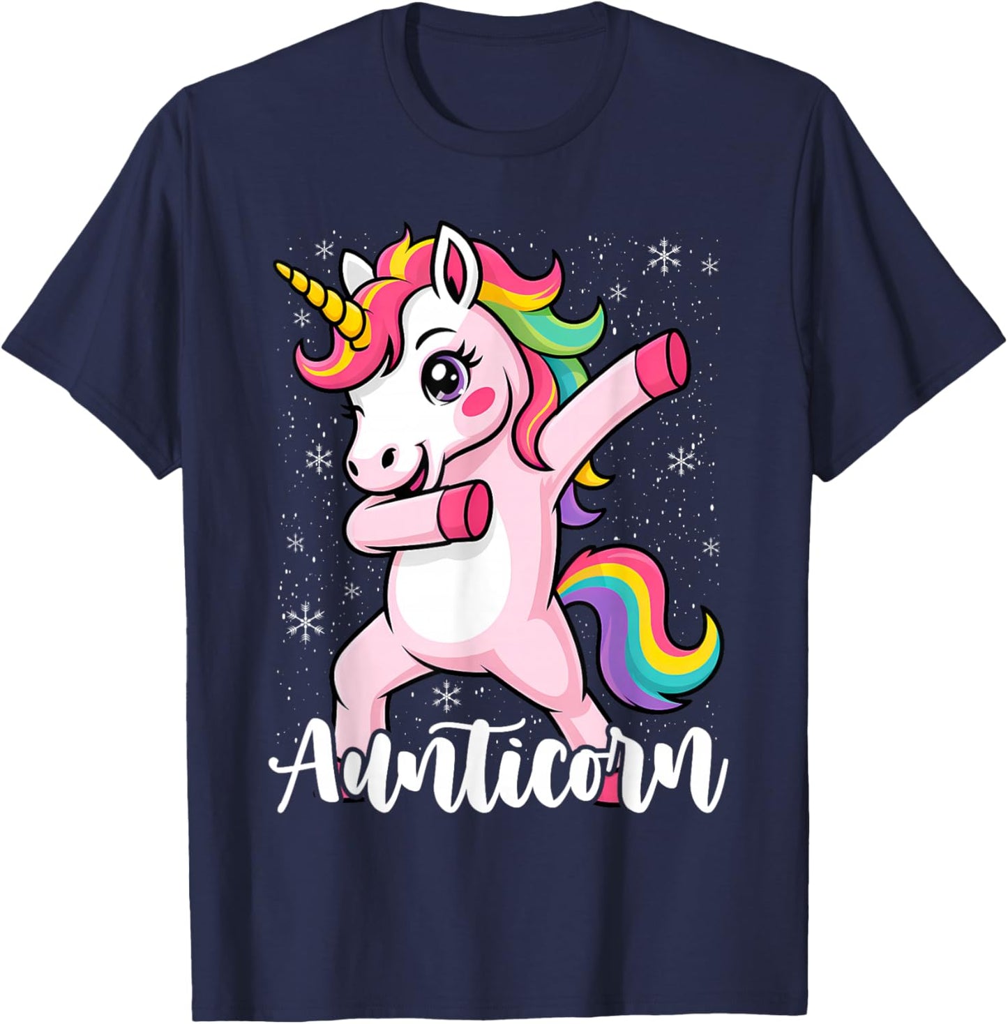 Aunticorn Aunty Dabbing Unicorn Auntie Aunt Christmas T-Shirt - T-Shirt | Navy