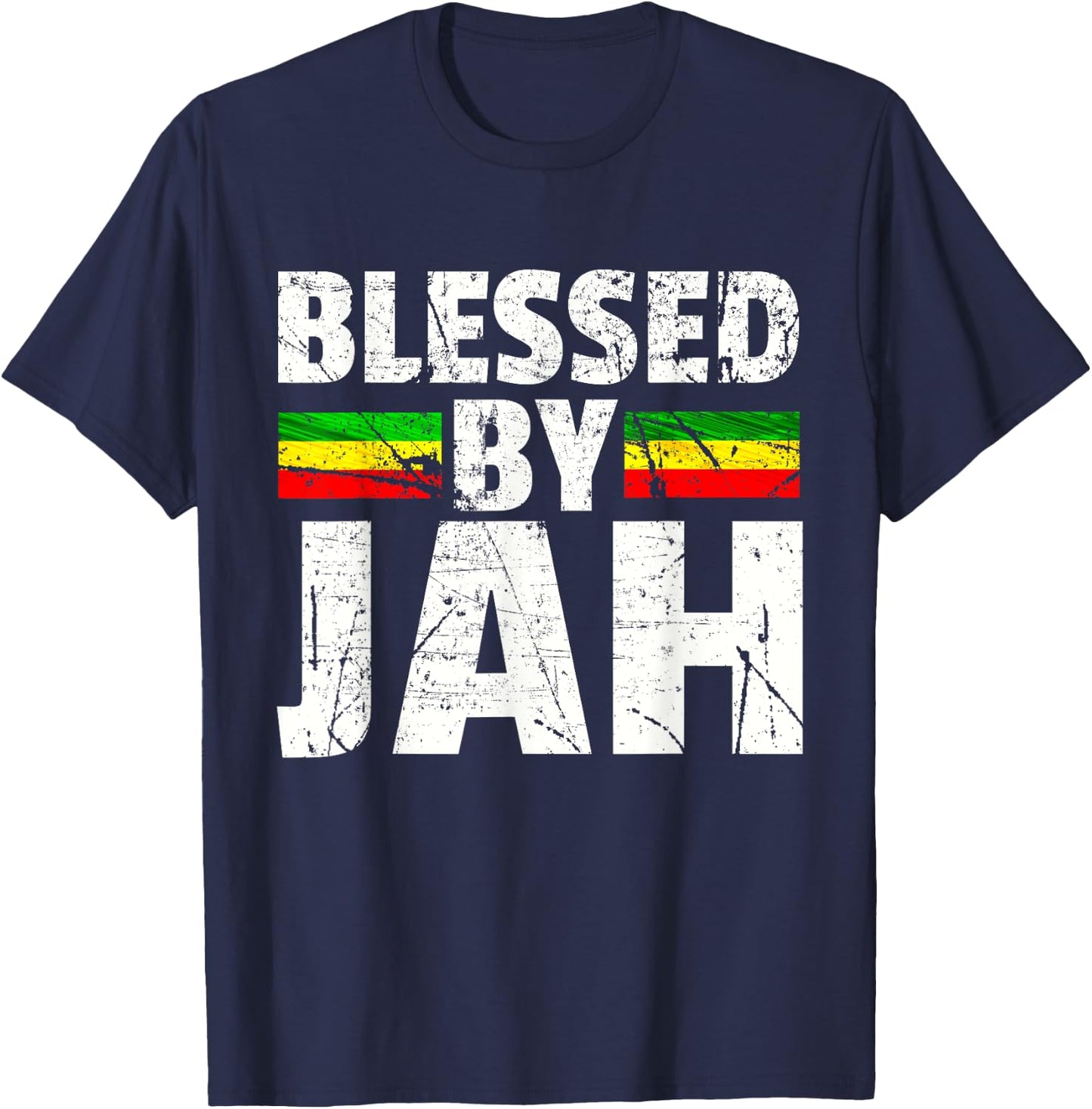 Blessed by Jah Rasta Reggae Gift Jah Bless T-Shirt - T-Shirt | Navy