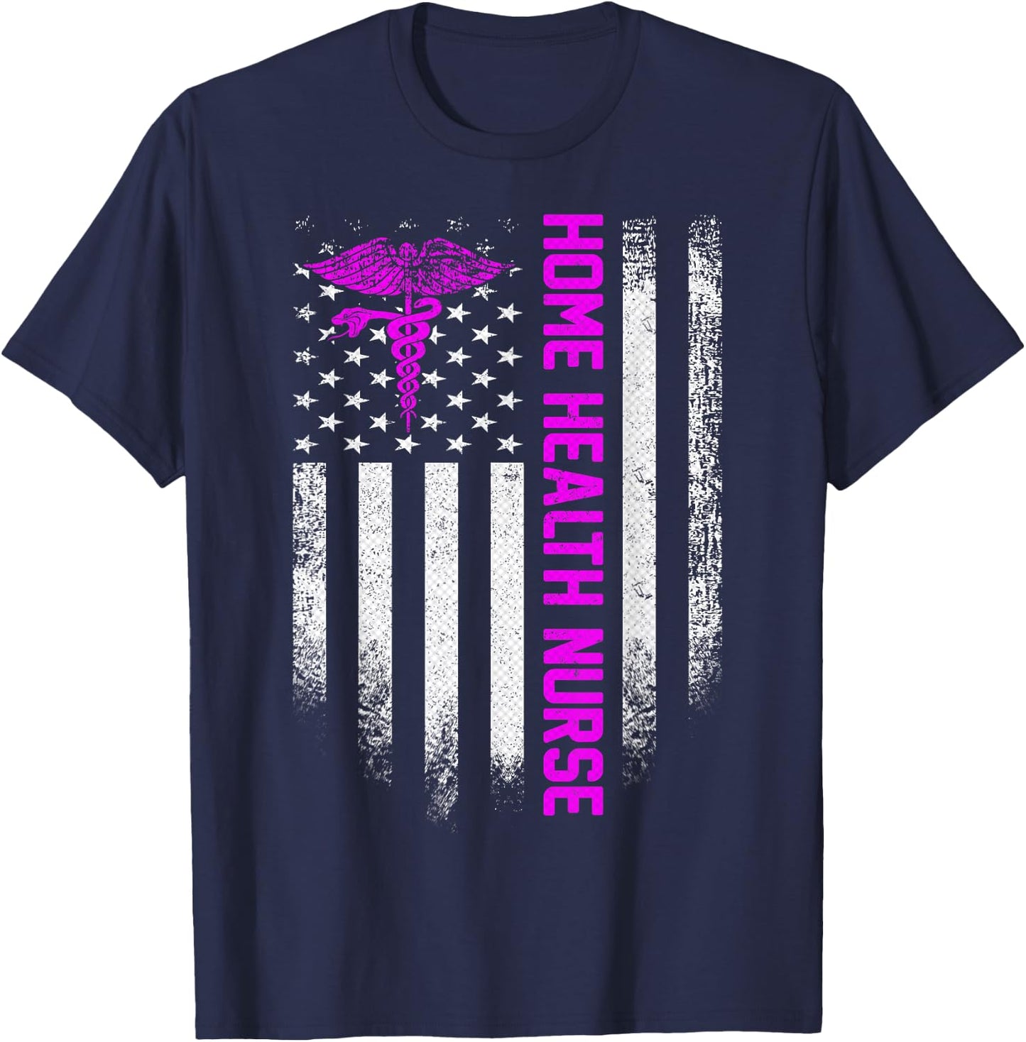 Vintage USA Home Health Nurse American Flag Patriotic Gift T-Shirt - T-Shirt | Navy