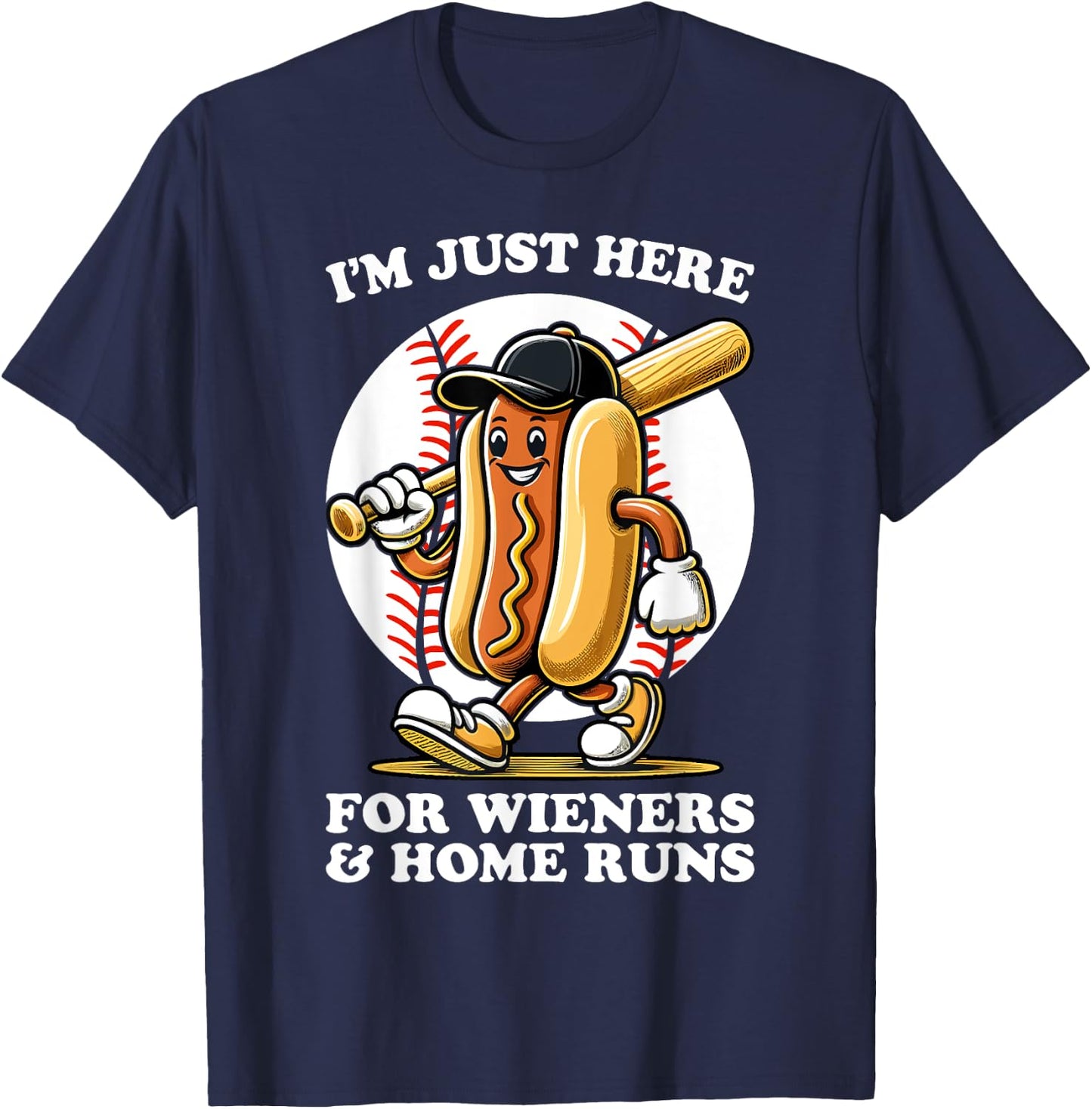 Funny Baseball Design Men Wieners & Home Runs T-Shirt - T-Shirt | Navy