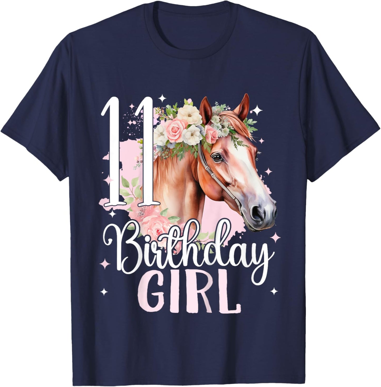 11th Birthday Horse Girl 11 Years Eleven Birthday Girl T-Shirt - T-Shirt | Navy