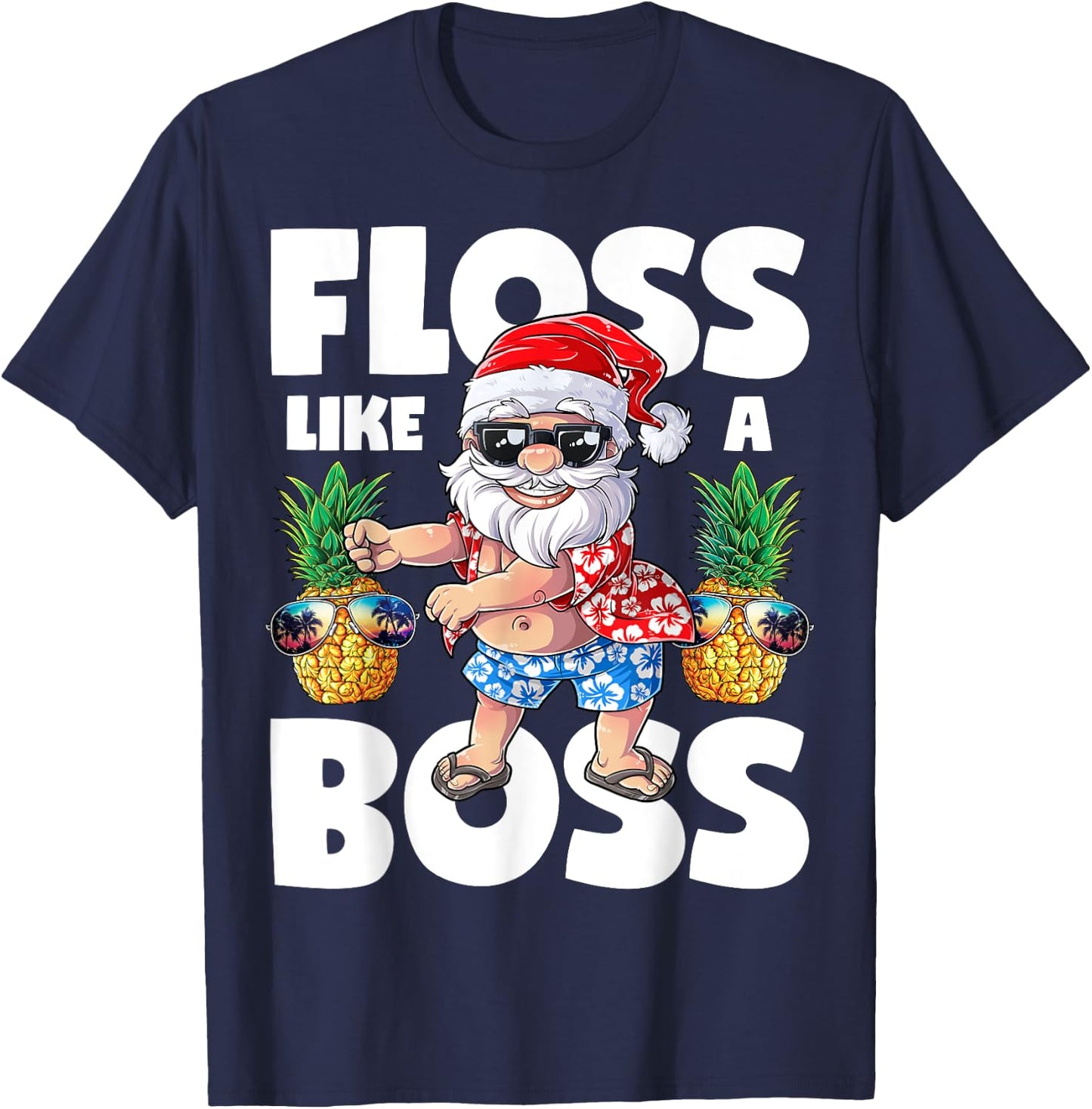 Santa Floss Like A Boss T shirt Christmas boys Flossing Xmas T-Shirt - T-Shirt | Navy