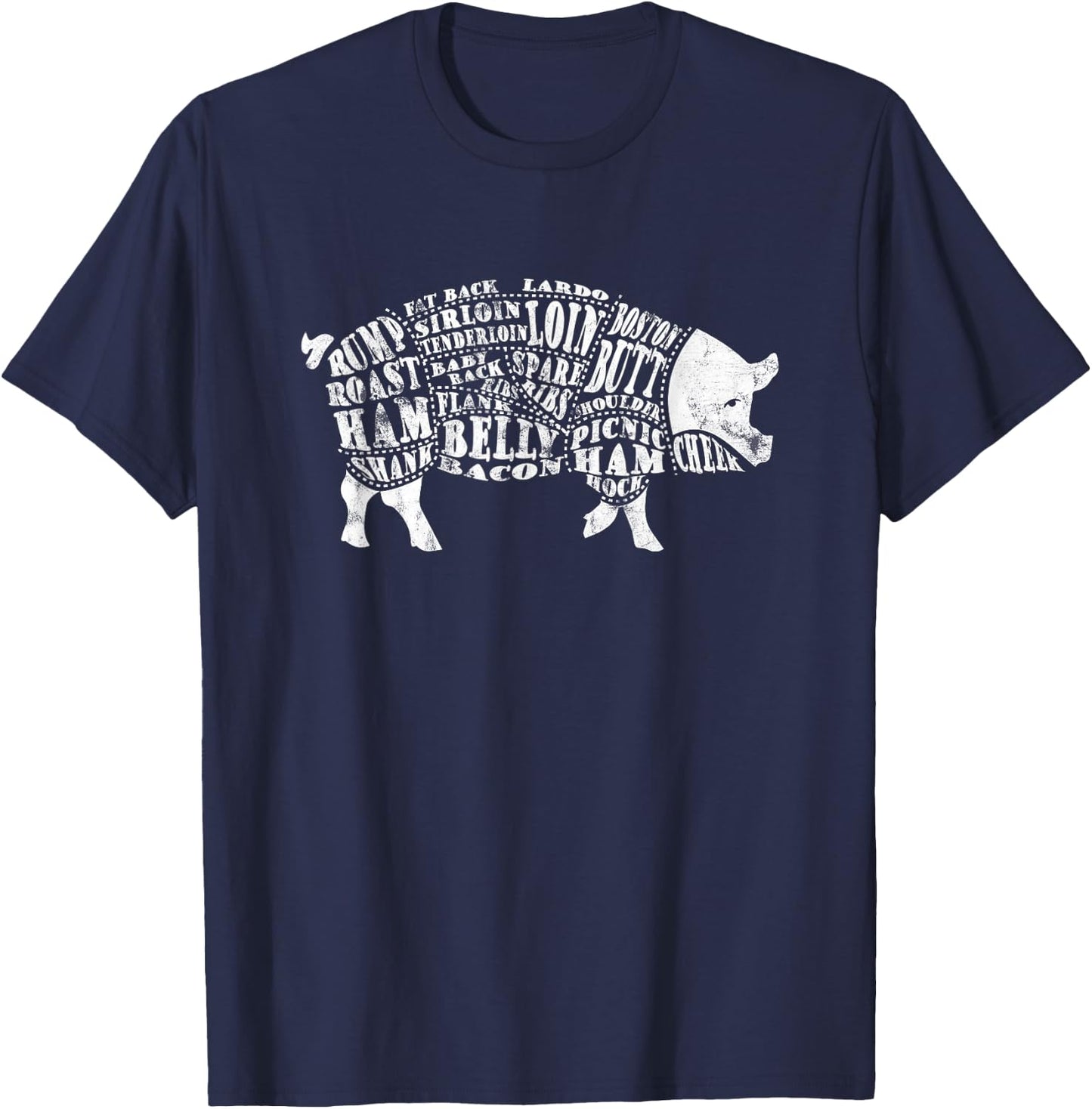 BBQ : Pig Cuts Barbecue and Grilling T-Shirt - T-Shirt | Navy