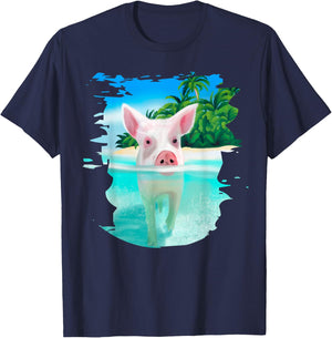 Bahamas Swimming Pigs Pig Swim Beach Holidays Shirt T-Shirt - T-Shirt | Navy