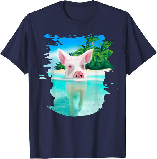 Bahamas Swimming Pigs Pig Swim Beach Holidays Shirt T-Shirt - T-Shirt | Navy