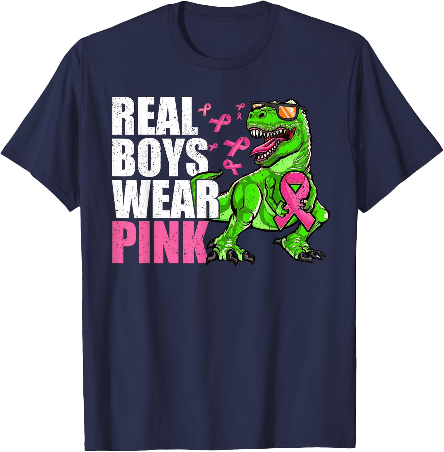 Youths Toddlers Breast Cancer Pink Ribbon Dinosaur Boys Kids T-Shirt - T-Shirt | Navy