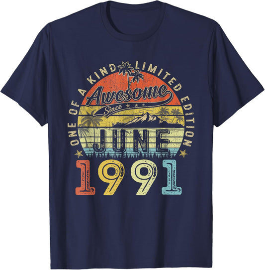 35 Limited Edition 1991 One of a Kind June 35th Birthday T-Shirt - T-Shirt | Navy