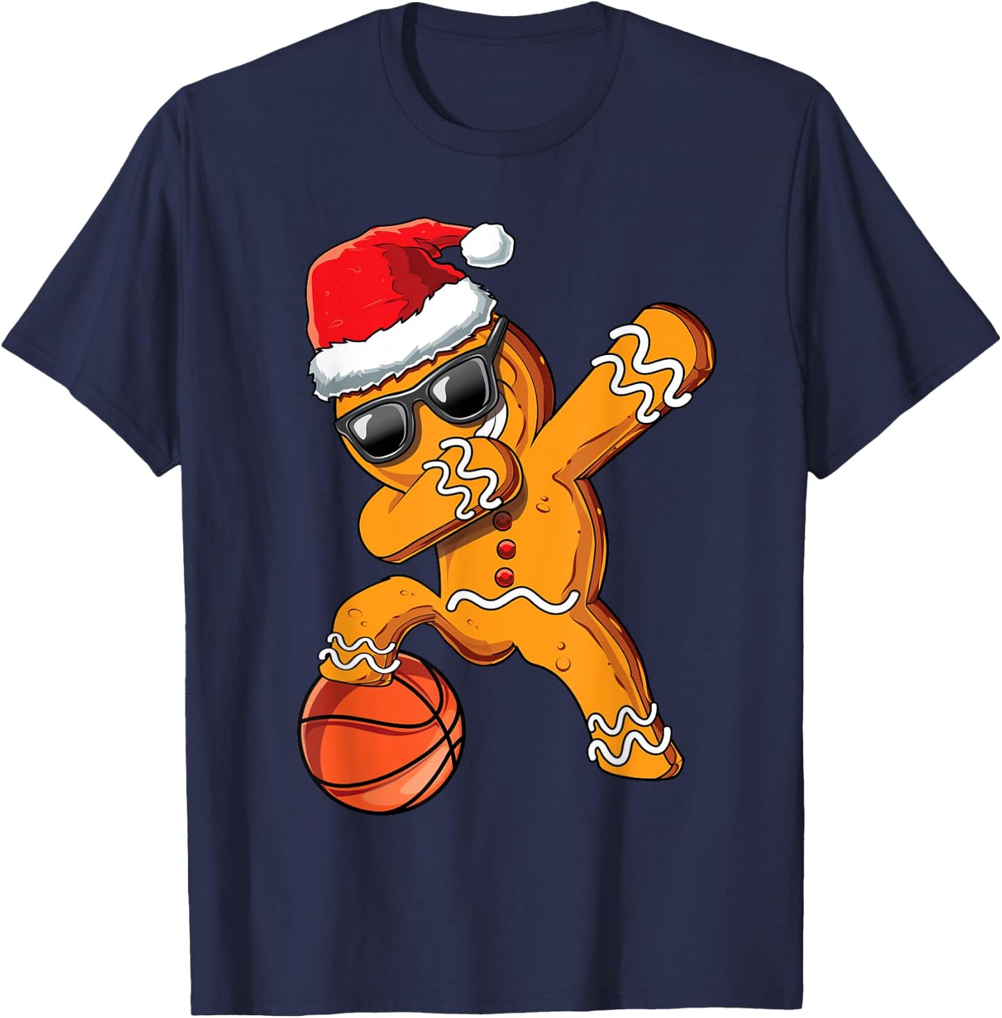 Christmas Dabbing Gingerbread Man Dab Cool Basketball Gift T-Shirt - T-Shirt | Navy