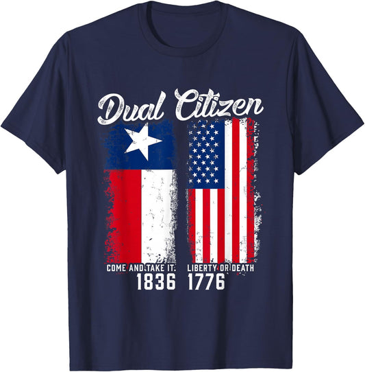 True Texan Dual Citizen Love Texas and America Small T-Shirt - T-Shirt | Navy