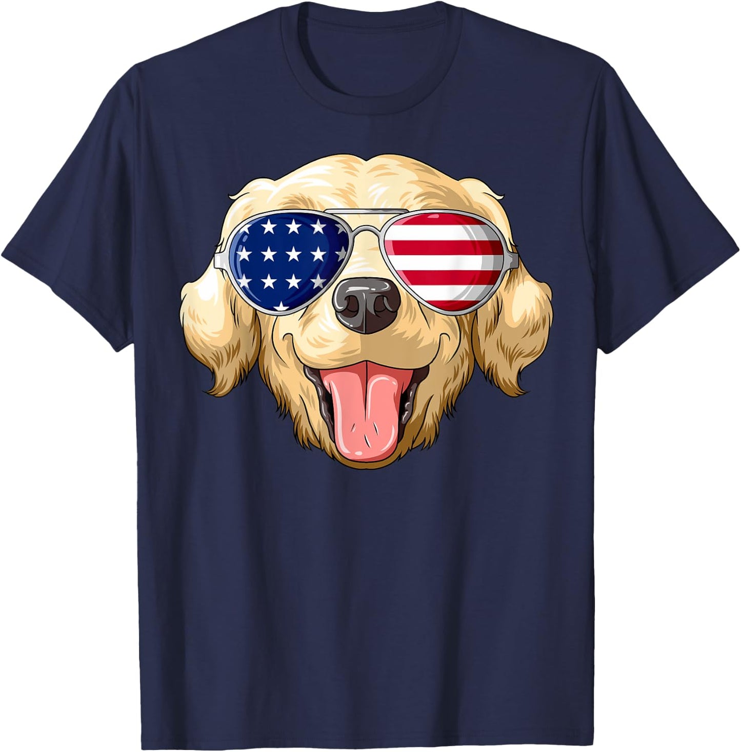 Patriotic Golden Retriever American Flag Glasses 4th July T-Shirt - T-Shirt | Navy
