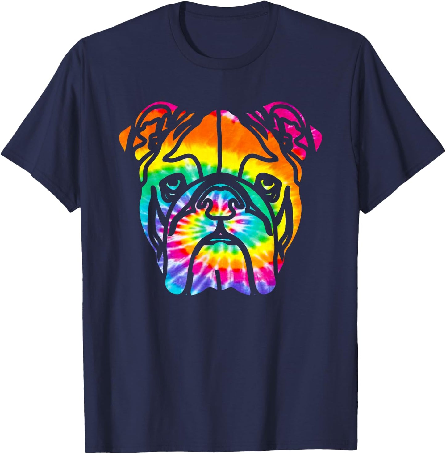 Bulldog T Shirt - Rainbow Trippy Hippie Tie Dye Shirt Men Women Girls Kids T-Shirt - T-Shirt | Navy