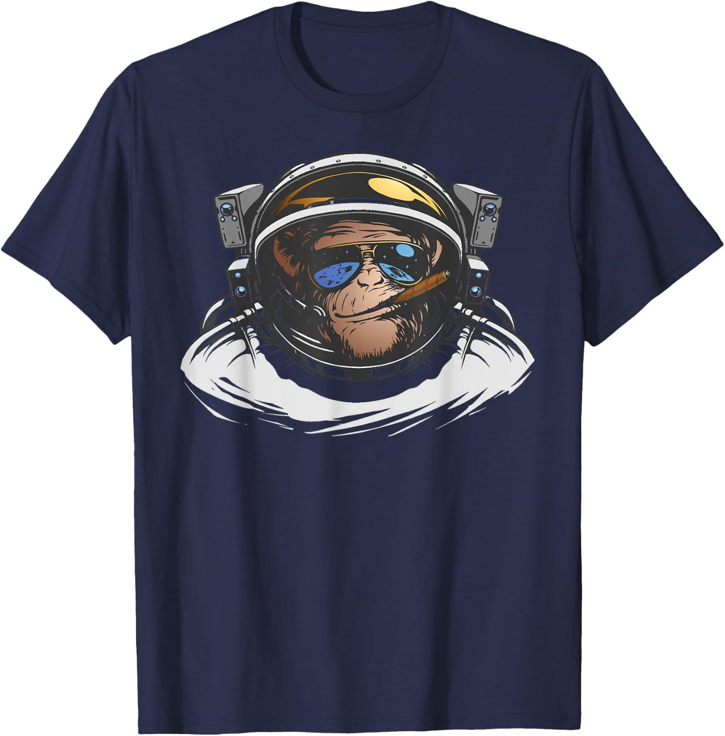 Funny Astronaut Monkey Smoking A Cigar Space T-Shirt - T-Shirt | Navy