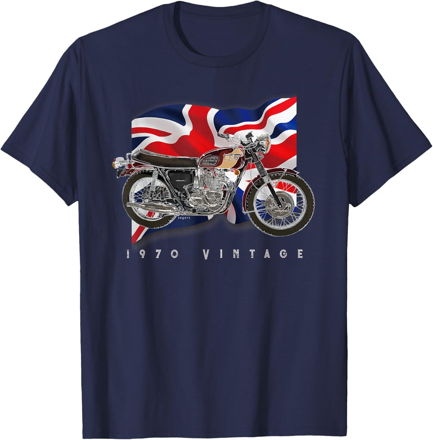 Vintage British Motorcycle Original Illustration T Shirt T-Shirt - T-Shirt | Navy