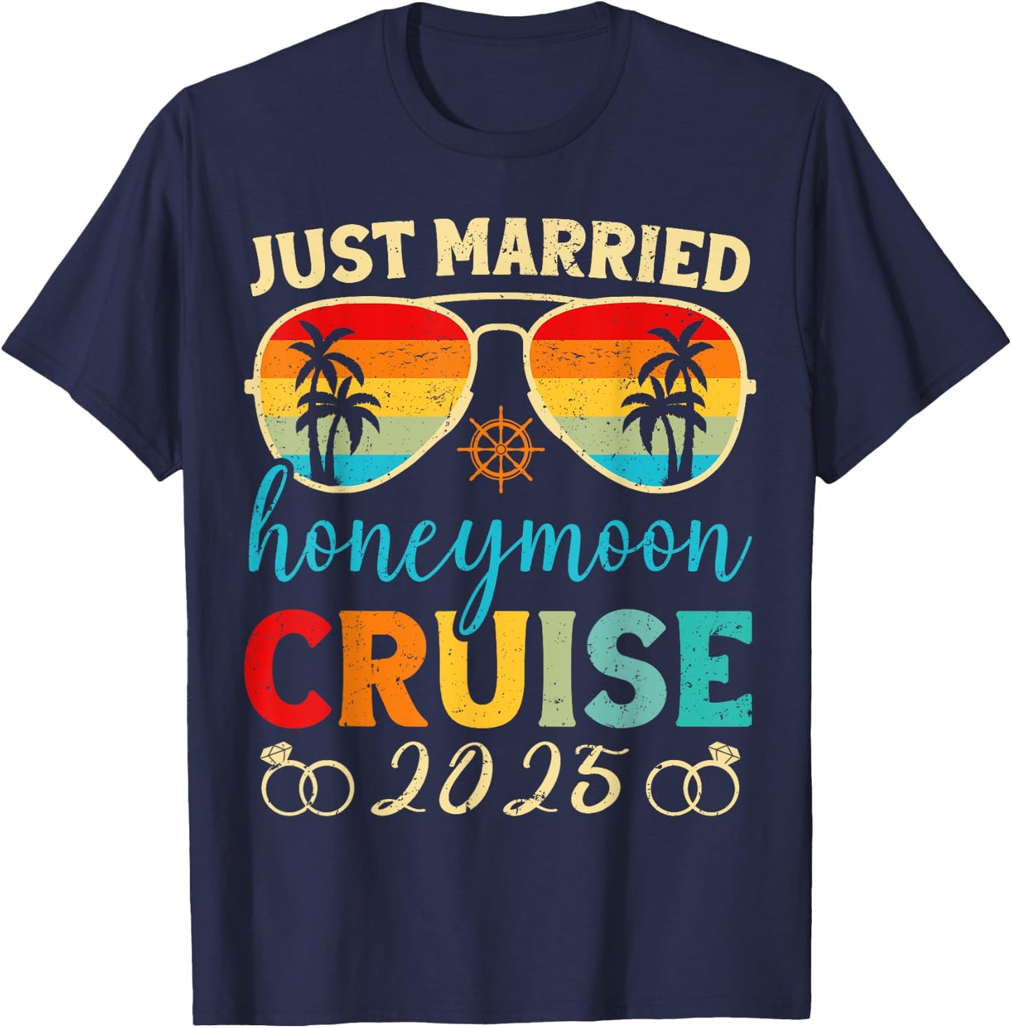 Funny Just Married Honeymoon Cruise 2025 For Couples Wedding T-Shirt - T-Shirt | Navy