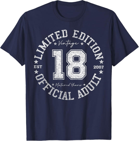 Official Adult 18 Year Old Gifts Vintage 2007 18th Birthday T-Shirt - T-Shirt | Navy