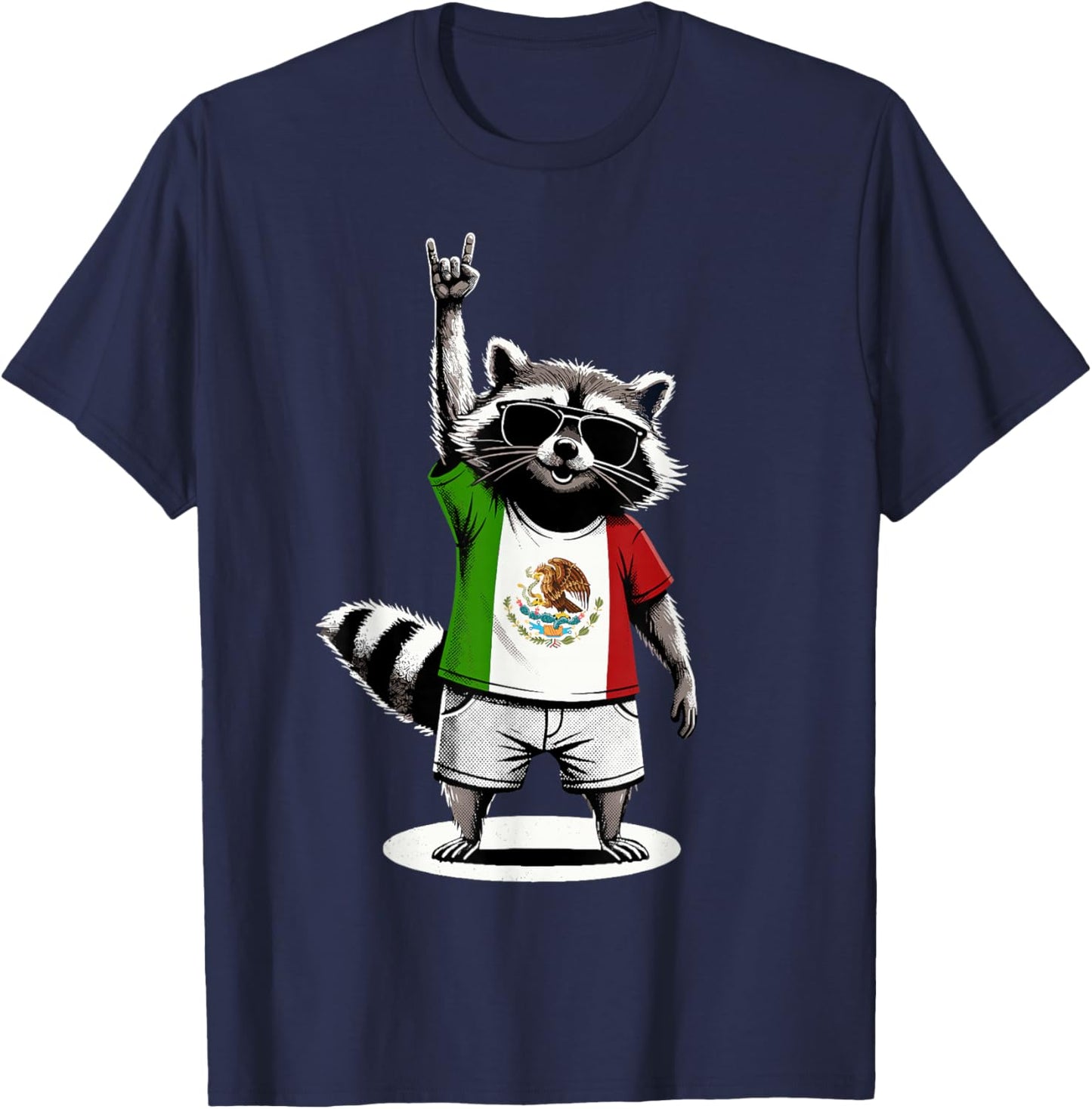 Mexican Flag Raccoon Funny Mexico T-Shirt - T-Shirt | Navy