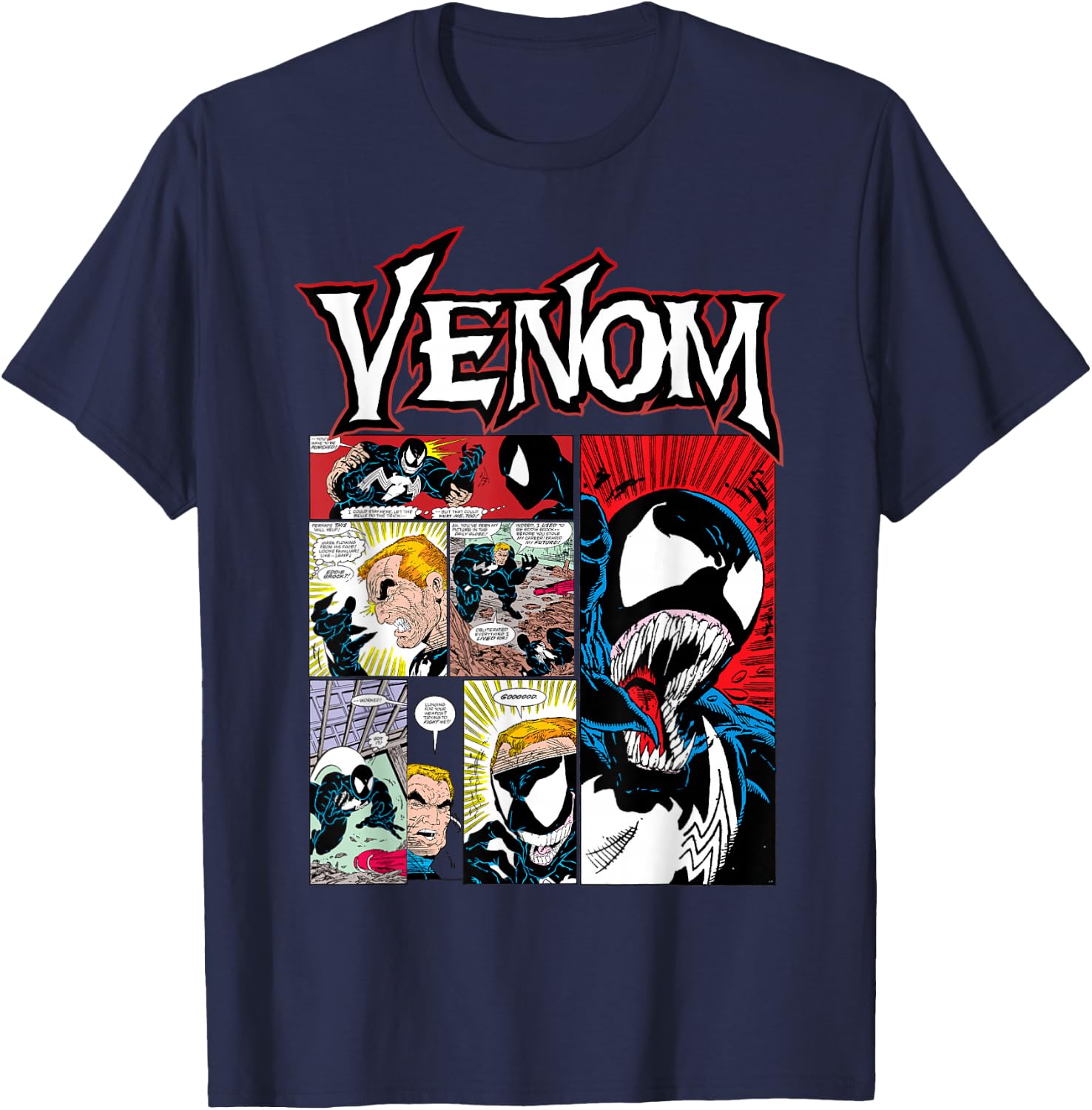 Marvel Venom Classic Retro Comic Panel Art Intro T-Shirt - T-Shirt | Navy