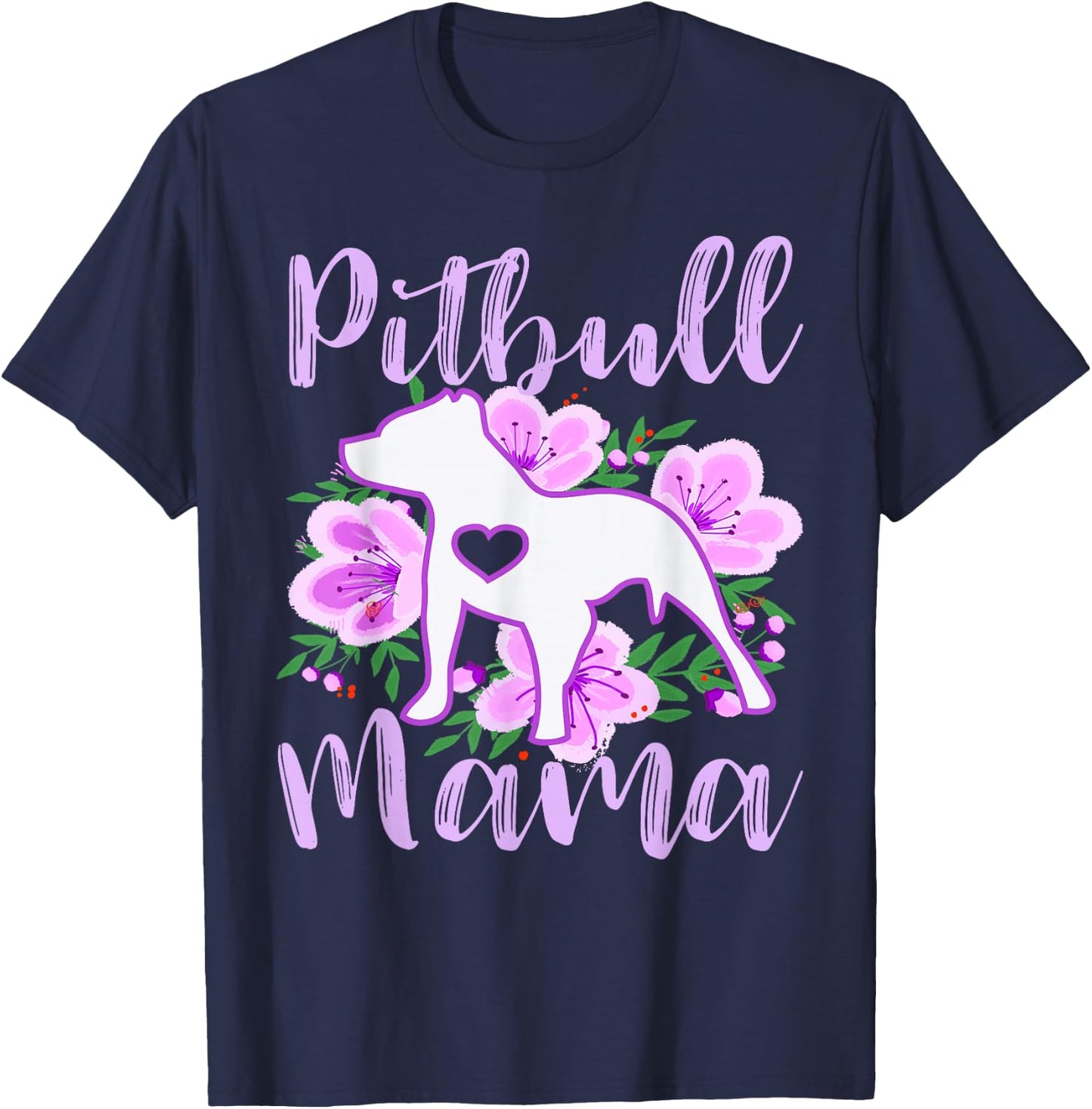 Pitbull Mama Purple Flowers Cute Pit Bull Pretty Mommy T-Shirt - T-Shirt | Navy