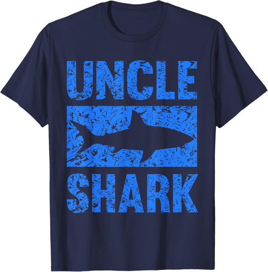 Uncle Shark - Black Shark Themed - Small - Classic Fit - - Short Sleeve - Distressed - Perfect for Birthdays, Halloween, Fishing, Casual Wear T-Shirt - T-Shirt | Navy