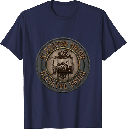 Elevator Mechanic Vintage Industrial Union Style Badge T-Shirt - T-Shirt | Navy