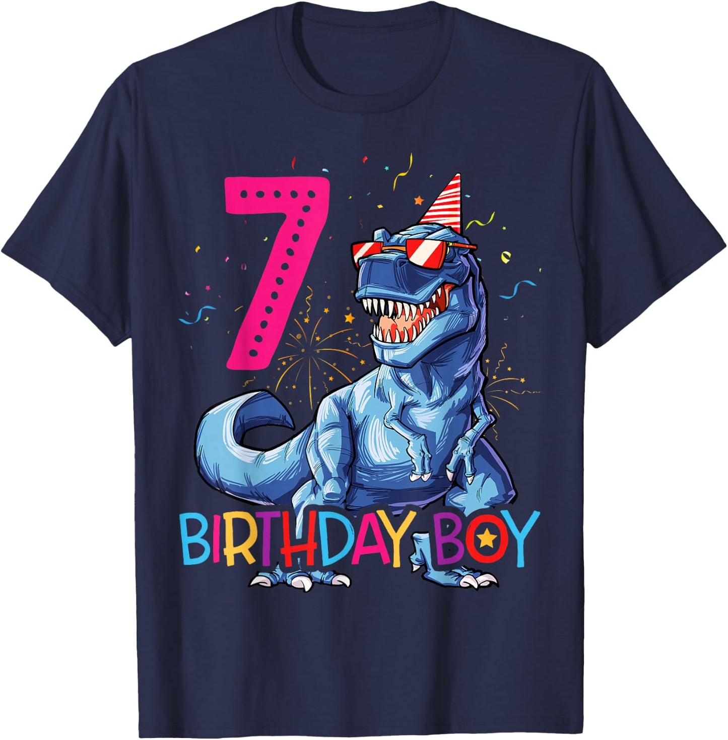 Dinosaur T rex 7 year Old T shirt Kids 7th Birthday T-Shirt - T-Shirt | Navy