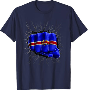 Cape Verde Flag Shirt Cape Verdean Flag Fist Gift T-Shirt - T-Shirt | Navy
