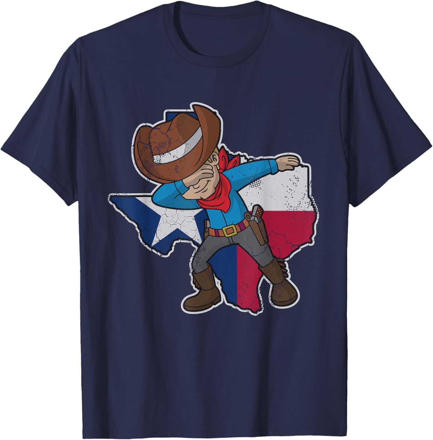 Dabbing Cowboy Texas Texan Flag Map Vintage Distressed Fade Small T-Shirt - T-Shirt | Navy