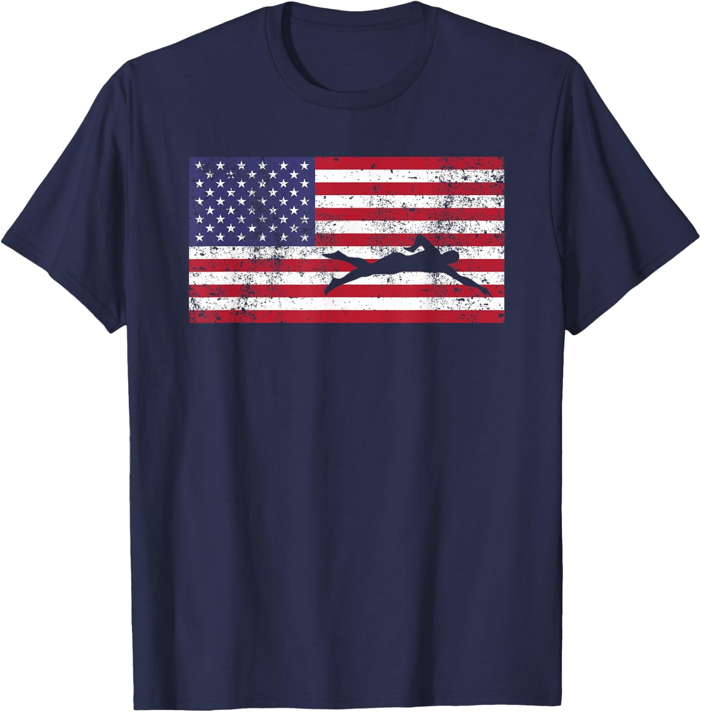 American Flag Swim Swimmer Swimming 4TH OF JULY Gift T-Shirt - T-Shirt | Navy