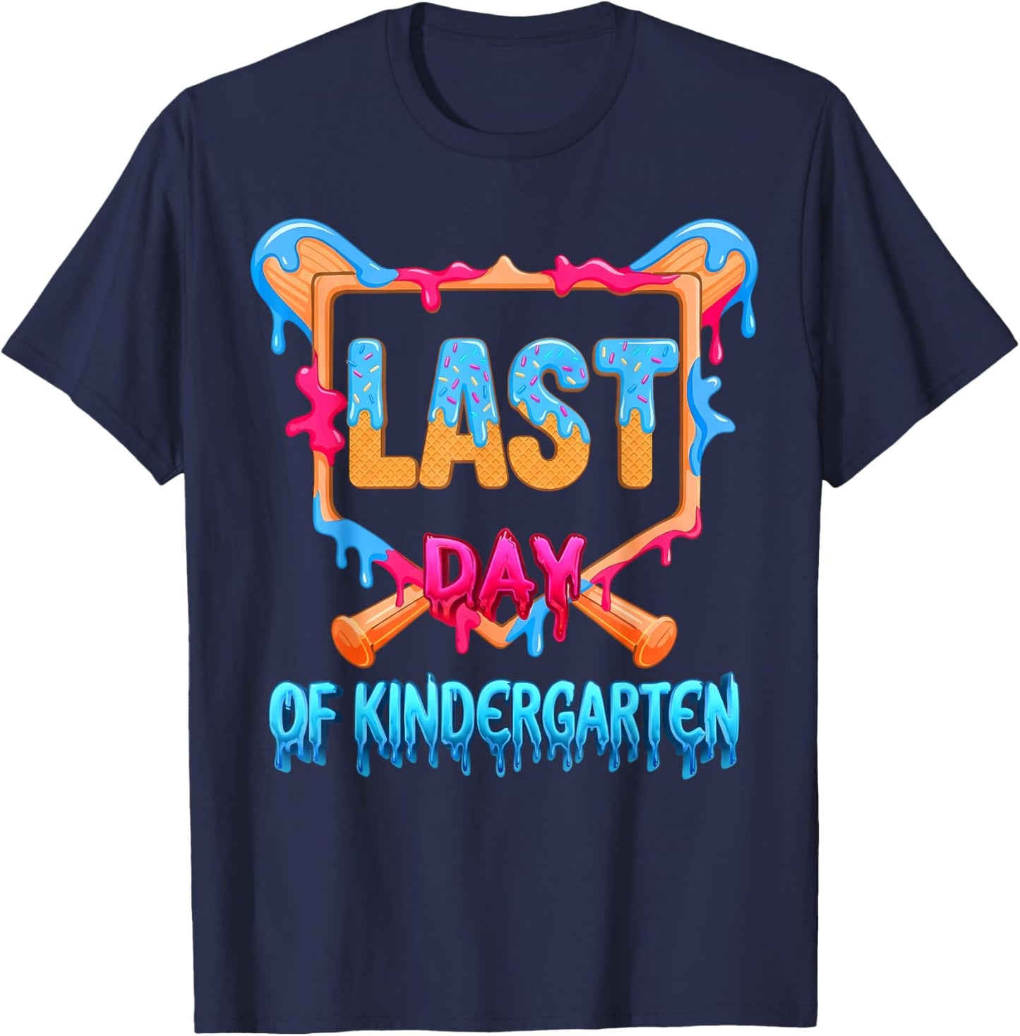 Last Day of Kindergarten Ice Cream Drip School Boys Girls T-Shirt - T-Shirt | Navy