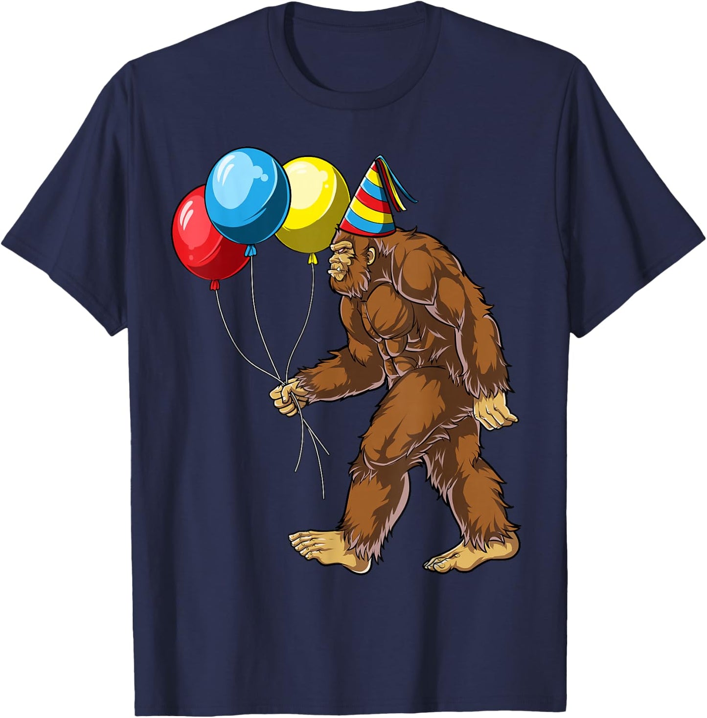 Bigfoot It's My Birthday Party Hat Balloons Boys Sasquatch T-Shirt - T-Shirt | Navy