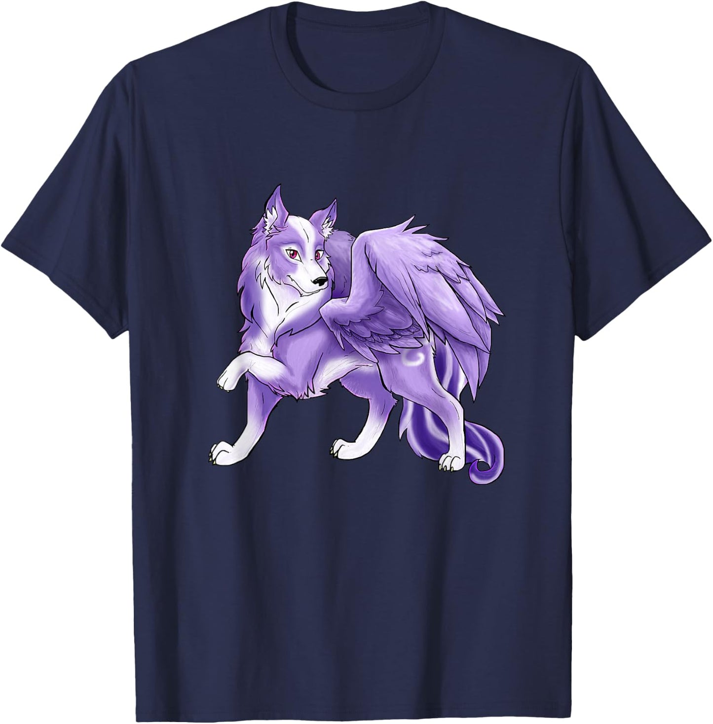 Cute Purple Winged Wolf - Fantasy Wolf With WingsTee T-Shirt - T-Shirt | Navy