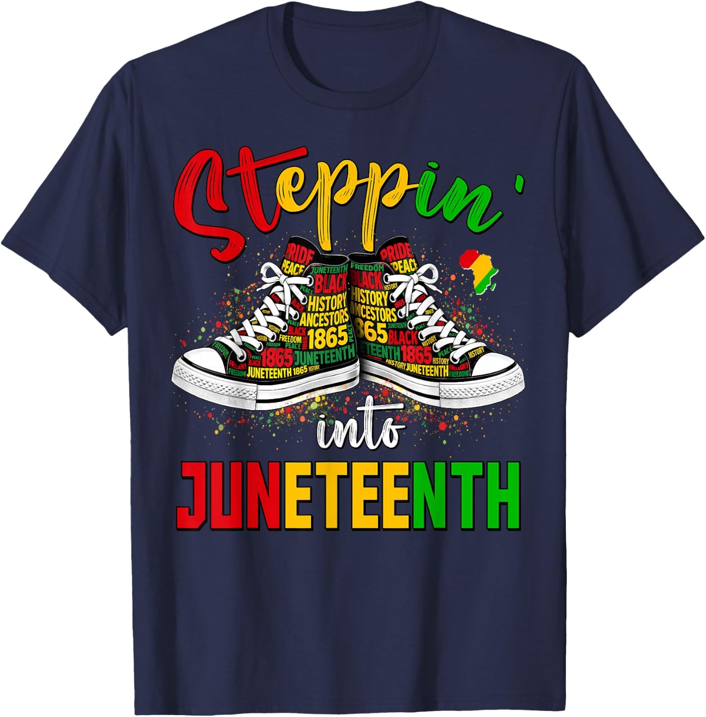 Stepping Into Juneteenth Afro Black Girls Sneakers Men Women T-Shirt - T-Shirt | Navy