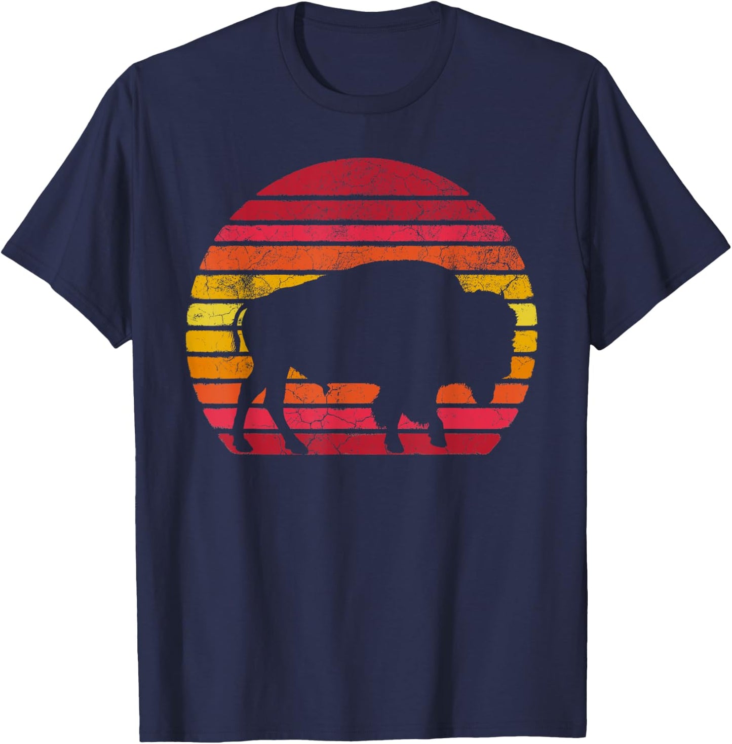 Distressed Buffalo Retro Style Bison Vintage Men Women Gift T-Shirt - T-Shirt | Navy