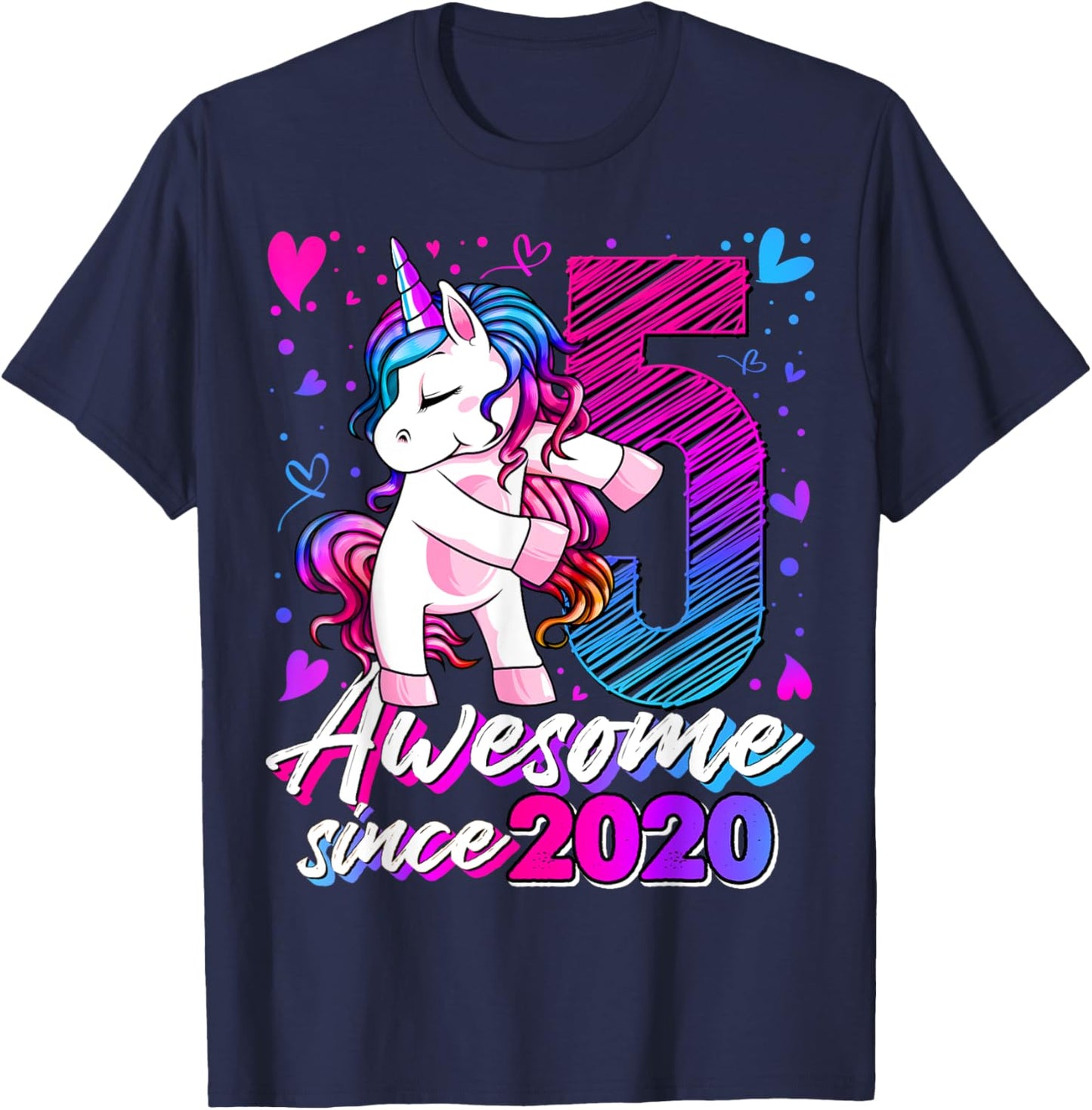 5 Year Old Unicorn Gifts For Girls 5th Birthday Girl Party T-Shirt - T-Shirt | Navy