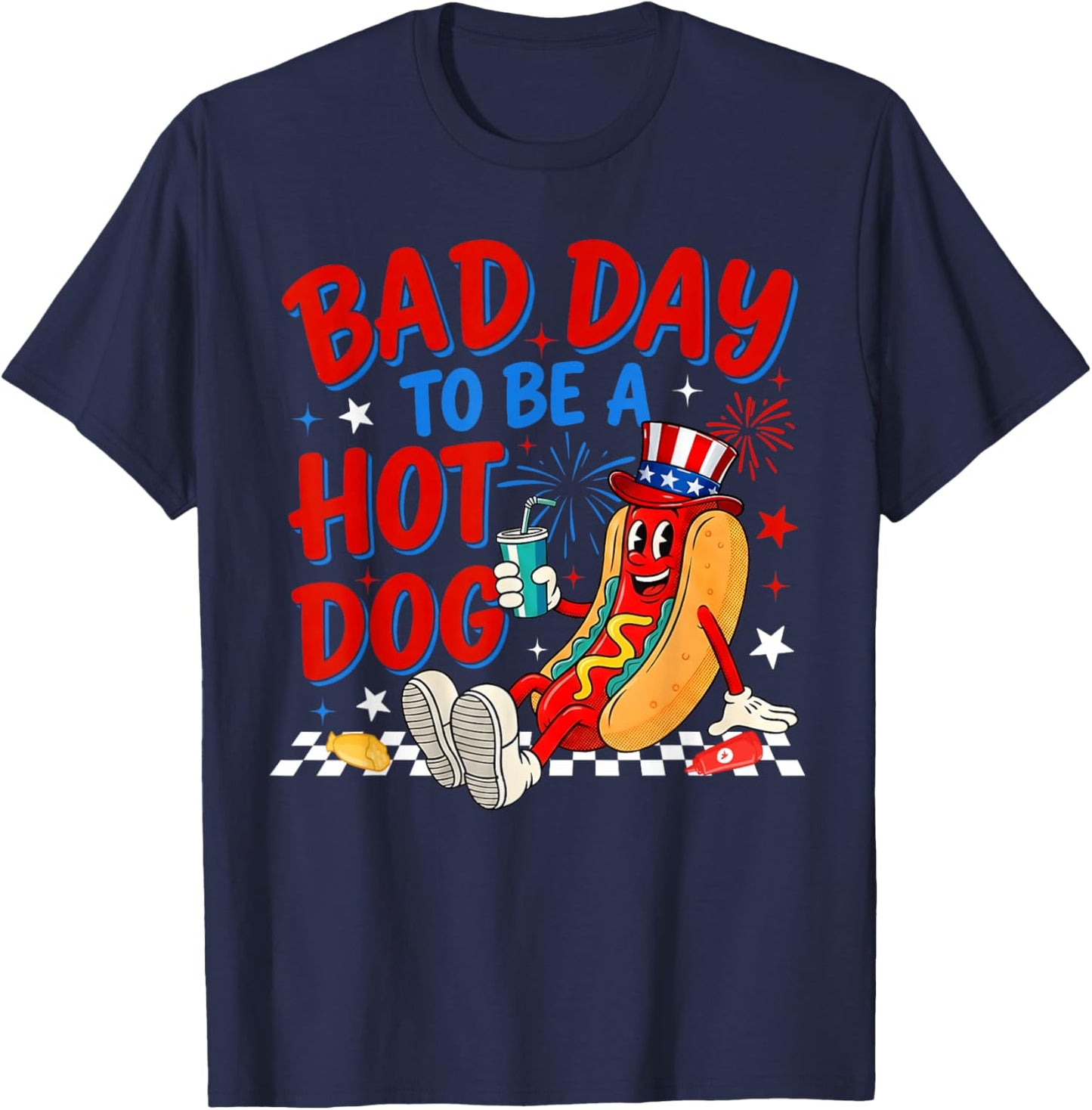 Funny Fourth of July Bad Day to Be A Hot Dog Men Women Kid T-Shirt - T-Shirt | Navy
