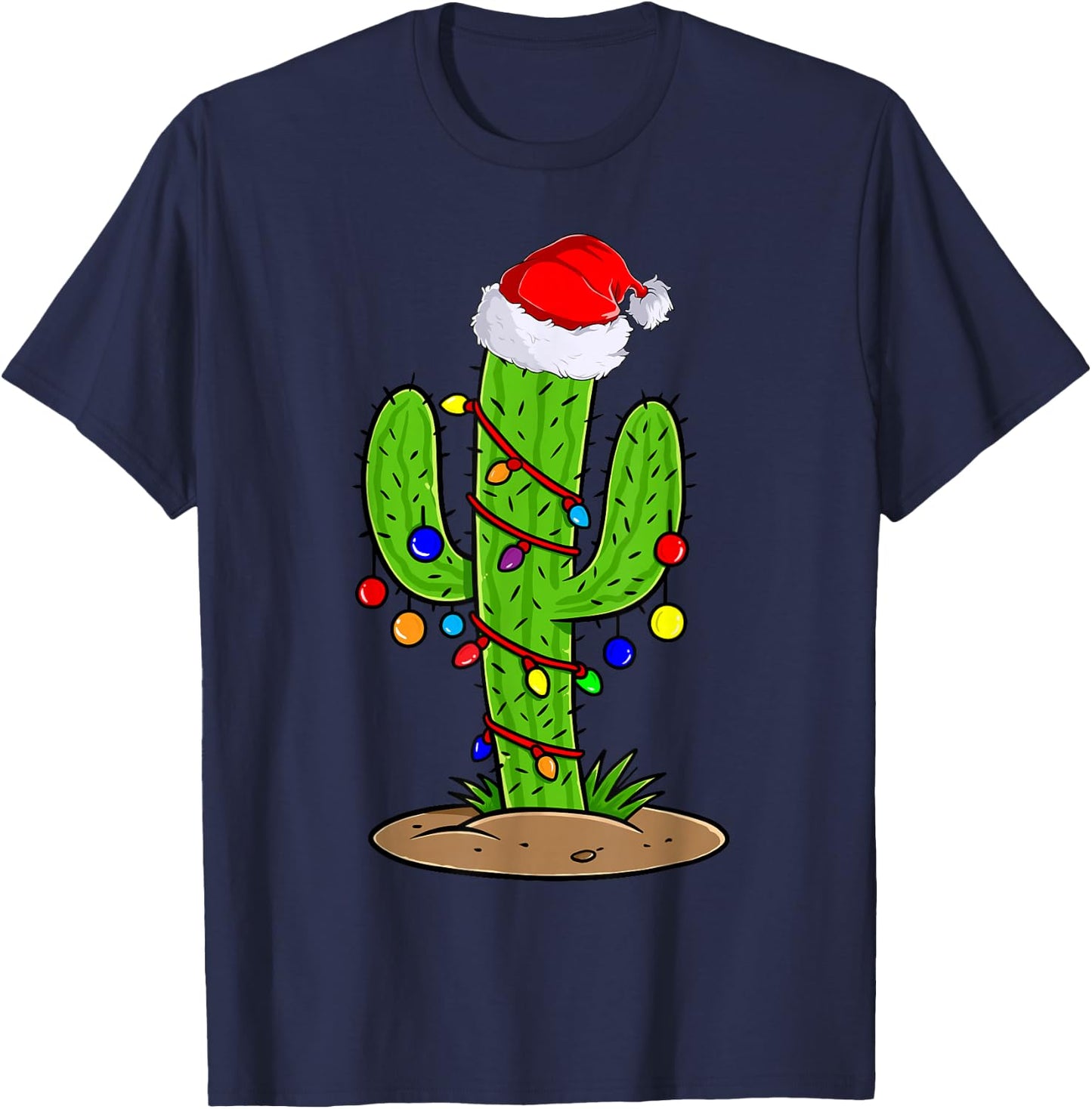 Cactus Christmas Lights Funny Christmas Gift T-Shirt - T-Shirt | Navy