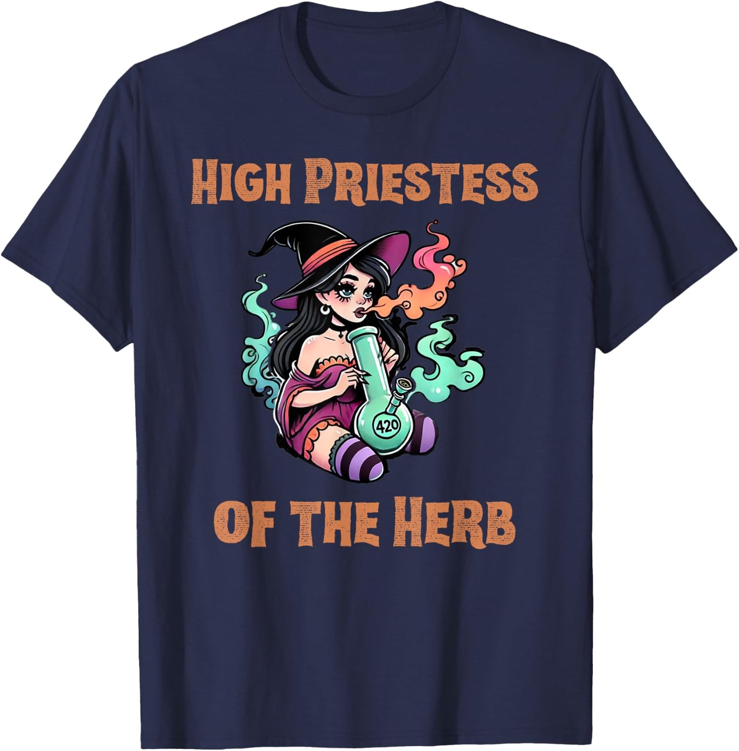 Halloween Witch Marijuana Cannabis Weed Funny 420 Humor Gift T-Shirt - T-Shirt | Navy