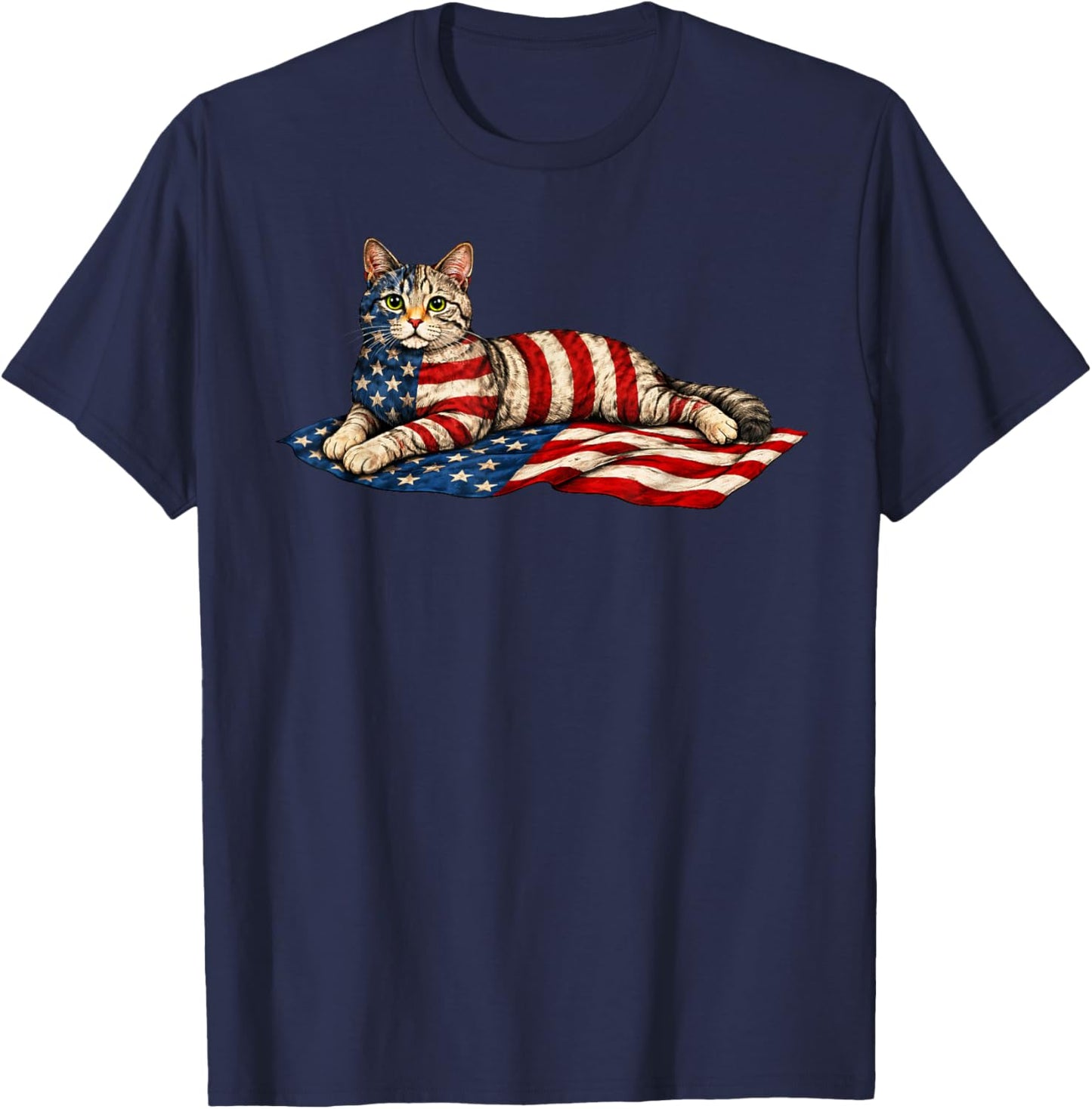 American Flag Cat 4th of July T-Shirt - T-Shirt | Navy