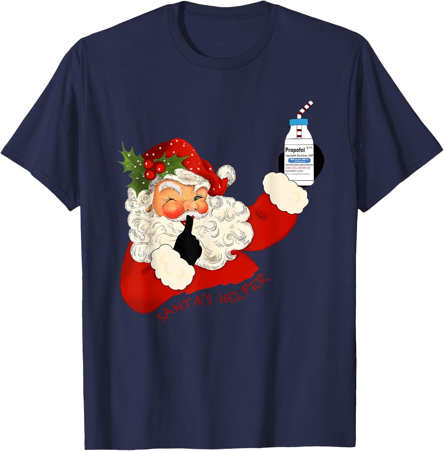 Funny Retro Santa's Helper Propofol NICU Nurses Christmas T-Shirt - T-Shirt | Navy