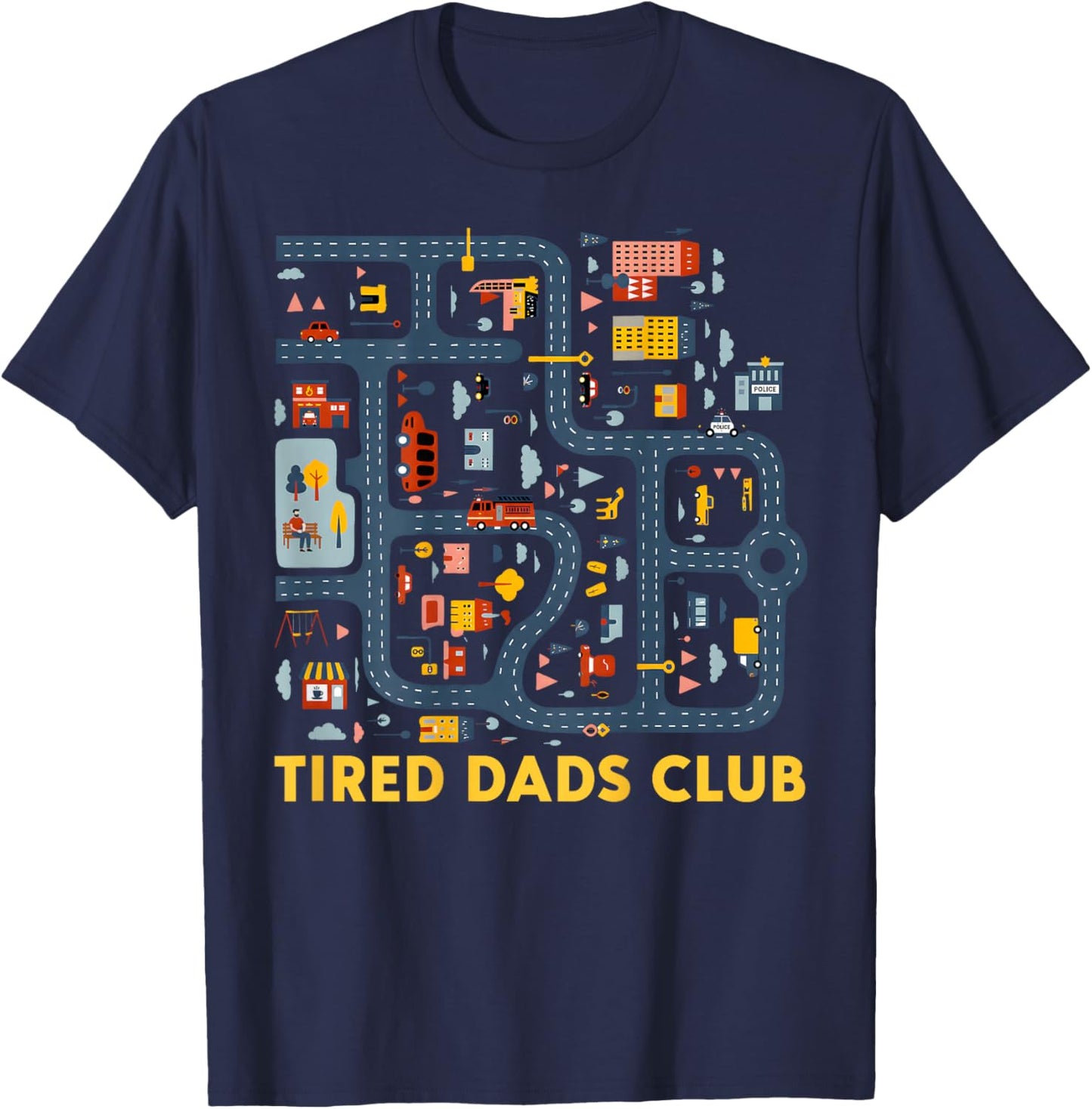 (On Back) Tired Dad Club Car Race Track On Dad Fathers Day T-Shirt - T-Shirt | Navy