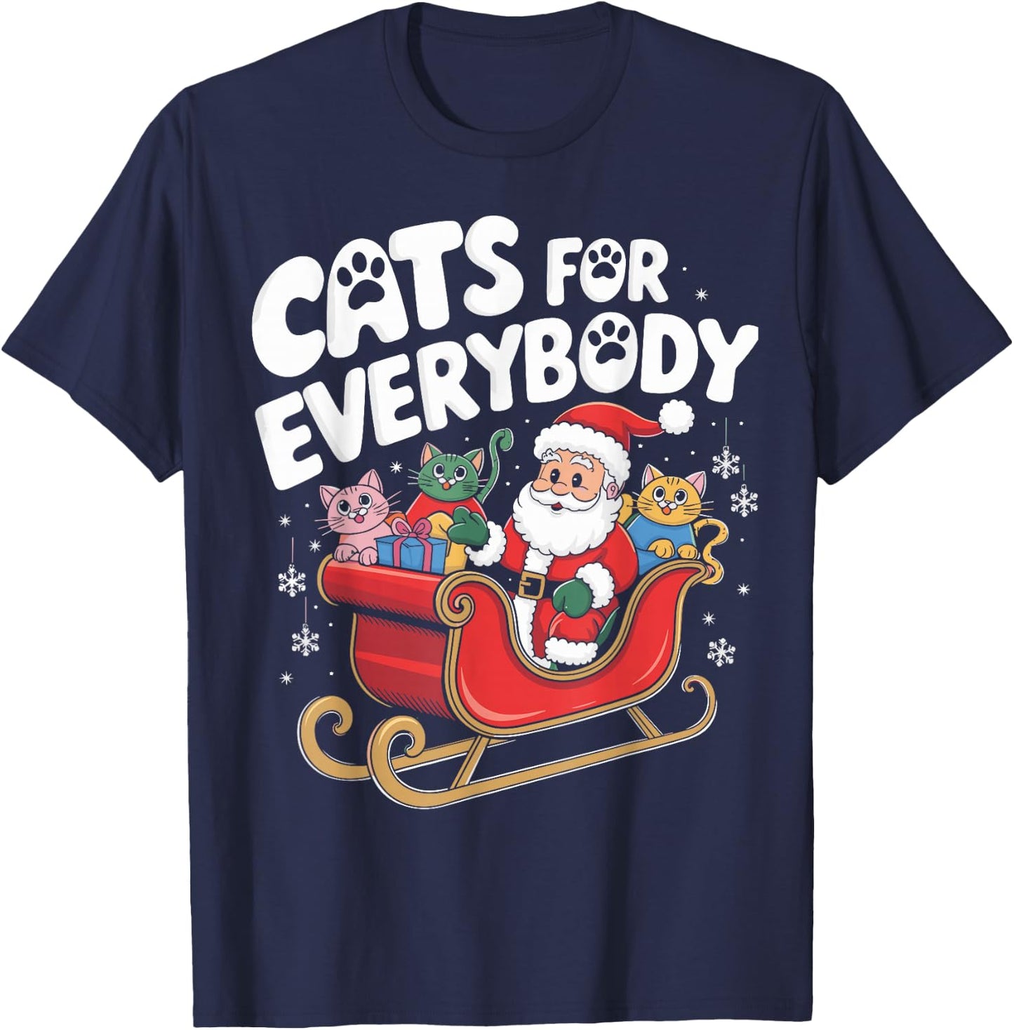 Cats For Everybody Christmas Cat Funny Xmas Women Santa T-Shirt - T-Shirt | Navy