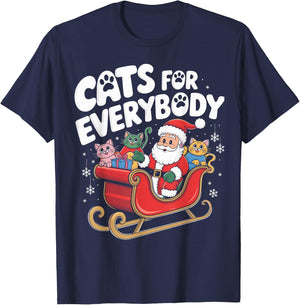 Cats For Everybody Christmas Cat Funny Xmas Women Santa T-Shirt - T-Shirt | Navy