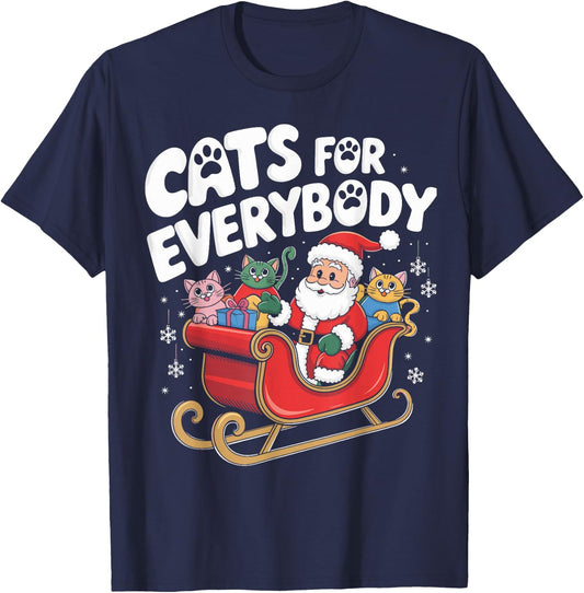 Cats For Everybody Christmas Cat Funny Xmas Women Santa T-Shirt - T-Shirt | Navy