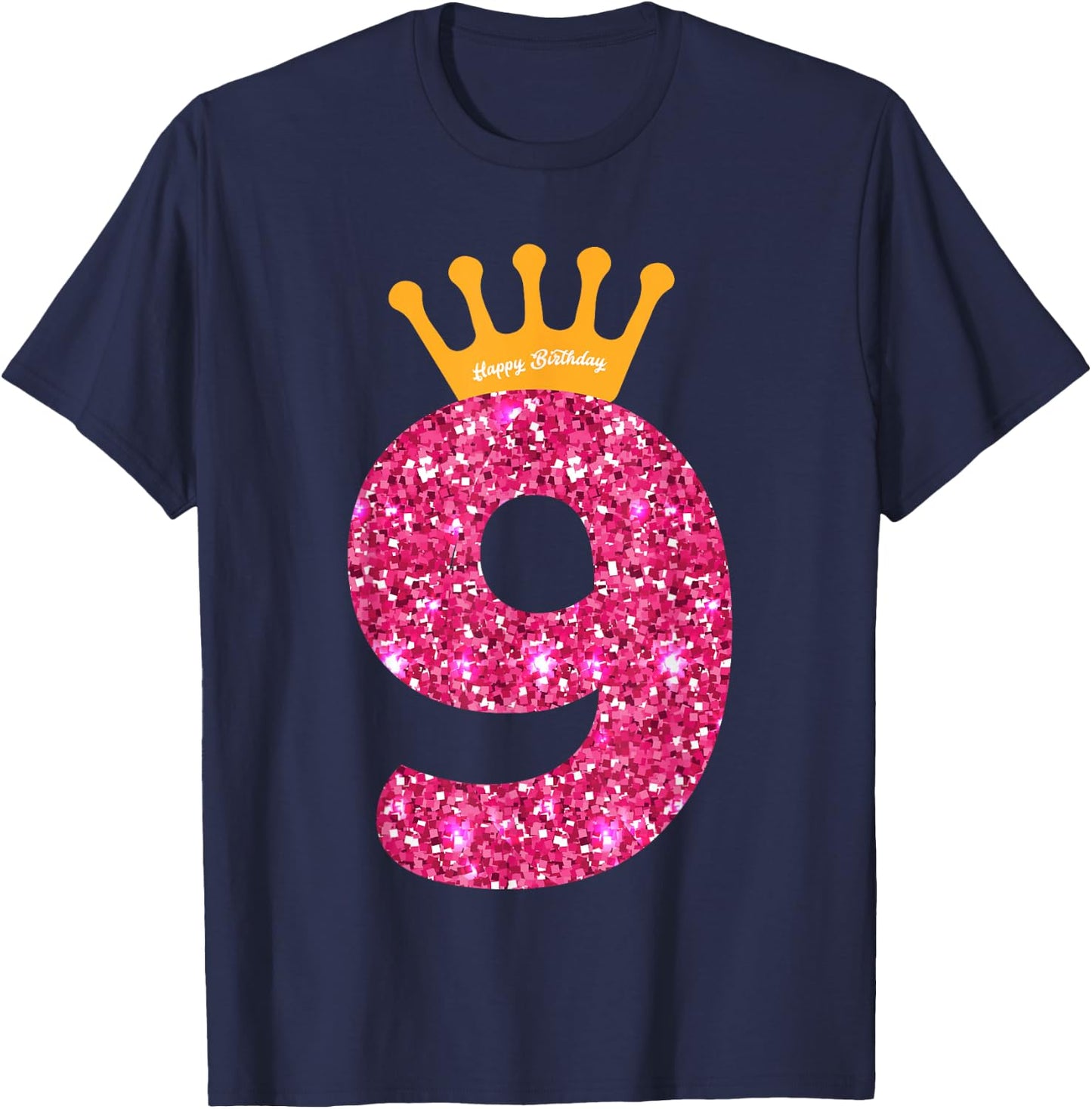 Happy Birthday Shirt, Girls 9th Party 9 Years Old Bday T-Shirt - T-Shirt | Navy